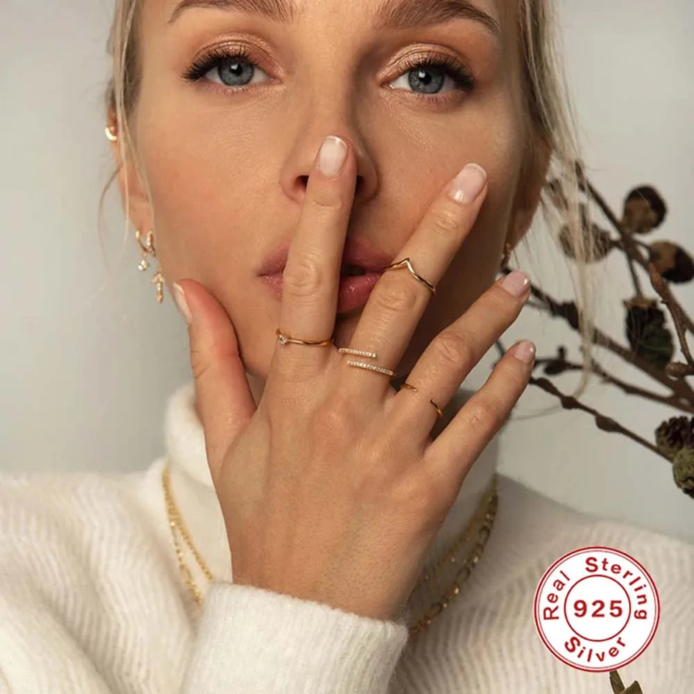 Aide 925 Sterling Silver Double Layers Sparkling CZ Zircon Pave Adjustable Rings For Women Luxurious Versatile Stackable Ring