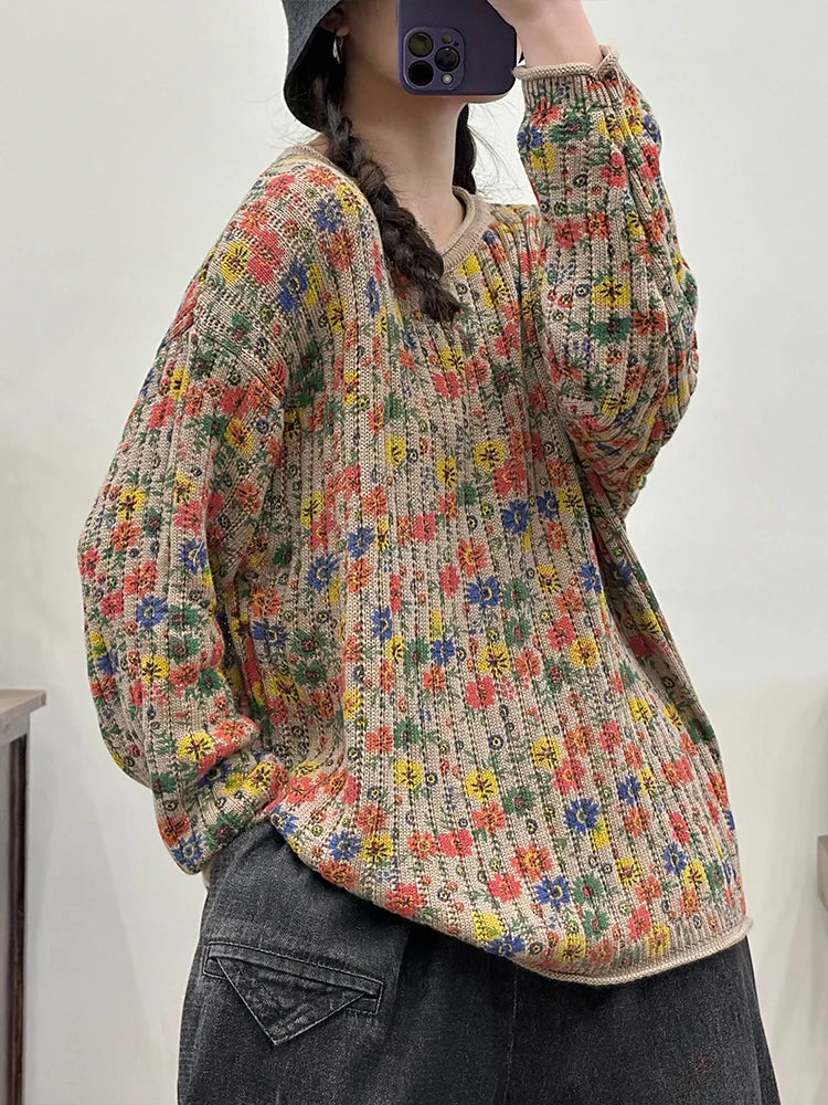 Amax LuluE Pullover Bedruckt Winter OAusschnitt-XL Baumwolle