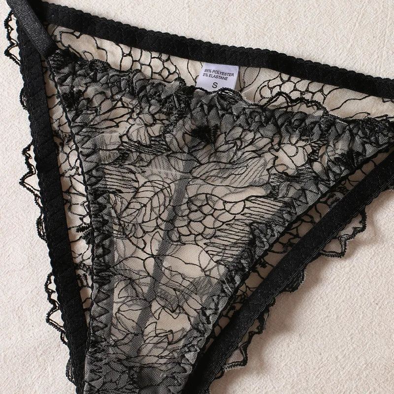 Embroidery with underwire bra briefs sexy women black sexy lace underwear set