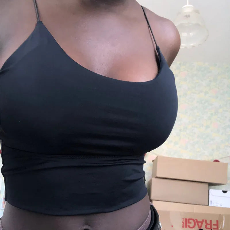 Femei elegante Crop Topuri Ice Silk vară sutien sport cu bretele spaghete vestă top femei încorporat sutien off umăr fără mâneci camisol