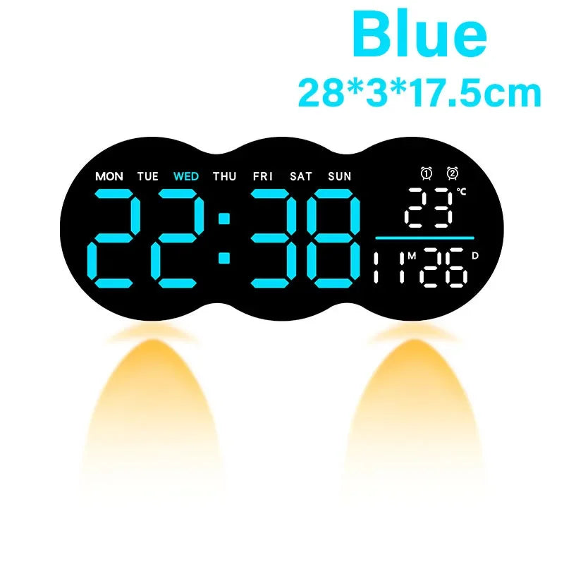 Wanduhr 2025: Large Digital Wall Clock with Ambient Light Remote Control - Temp Week Display 12/24H 2-Alarms Brightness Adjustable LED Clocks Collection