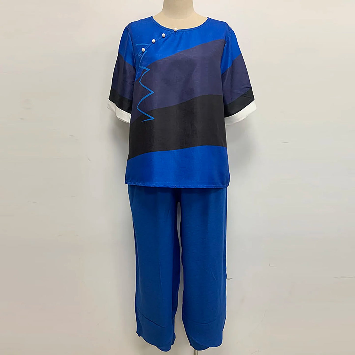 Elegant  Women Outfit Breathable Flower Pattern Blouse Trousers Half Sleeves Soft Blouse Pants Spring Clothes