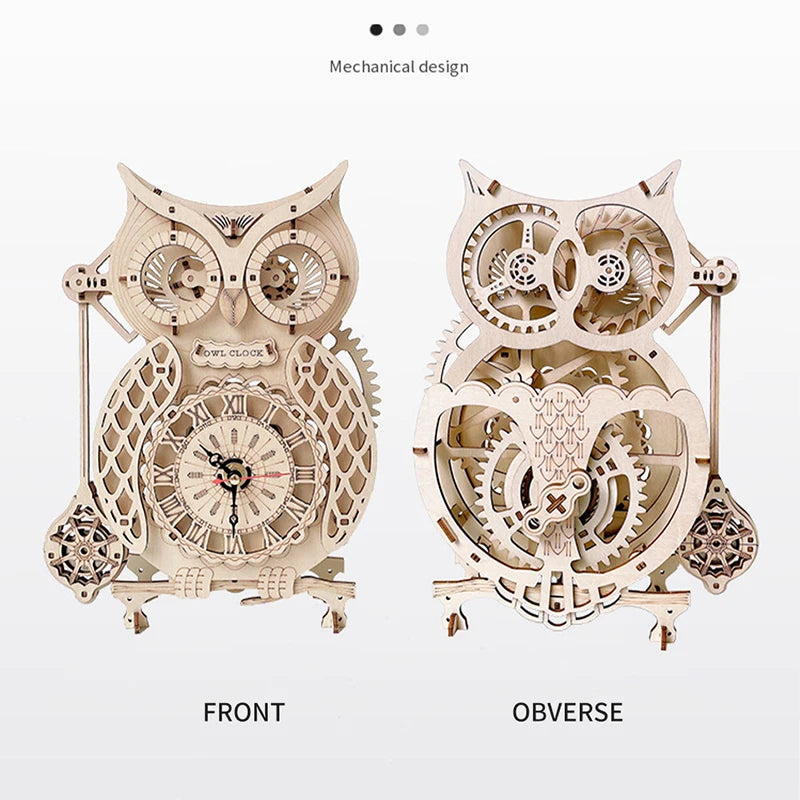 Holz-Puzzle 2025: Wooden 3D Owl Clock Model - Creative DIY Wall Clock Mechanical Retro Pendulum Collection