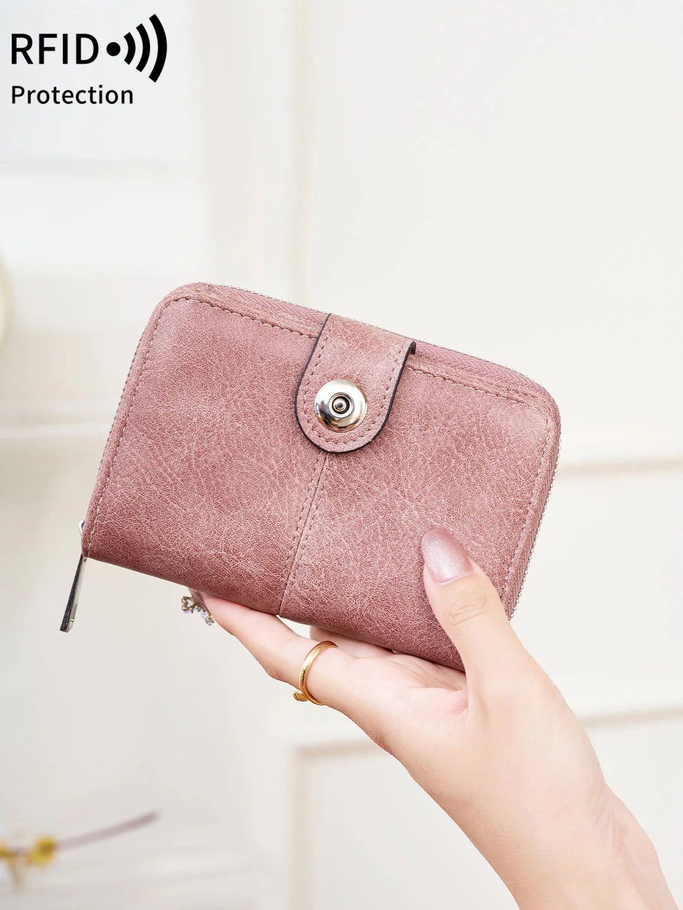 Neue Frauen Geldbörse Retro Dreifach RFID Schutz Kurz Stylish Design Große Kapazität Reißverschluss Schnalle