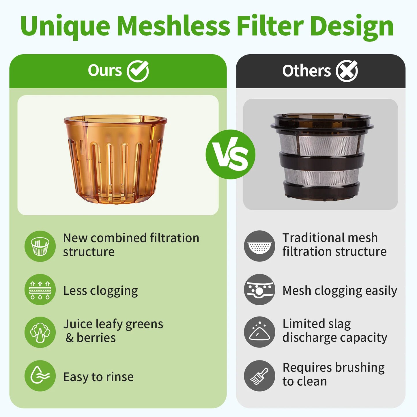 AIRMSEN Slow Cold Press Juicer, large diameter, filterless design, easy to clean, suitable for vegetables and fruits.