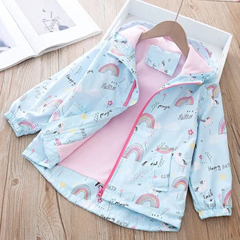 Jachetă pentru copii 2025: Curcubeu-Unicorn cu glugă și fermoar - Colecția de îmbrăcăminte pentru copii