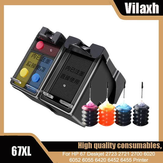Vilaxh Für HP 67XL Nachfüllbar Tintenpatrone Ersatz Für HP 67 Deskjet 2723 2721 2700 6020 6052 6055 6420 6452 6455 Drucker