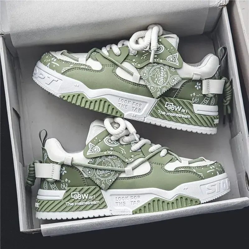 Mens Shoes 2025 Platform Sneakers New Trend Design Graffiti Skateboard Shoes Lace UP Soft Sole Non Slip Outdoor Sports Shoes - Golden Bridge Store