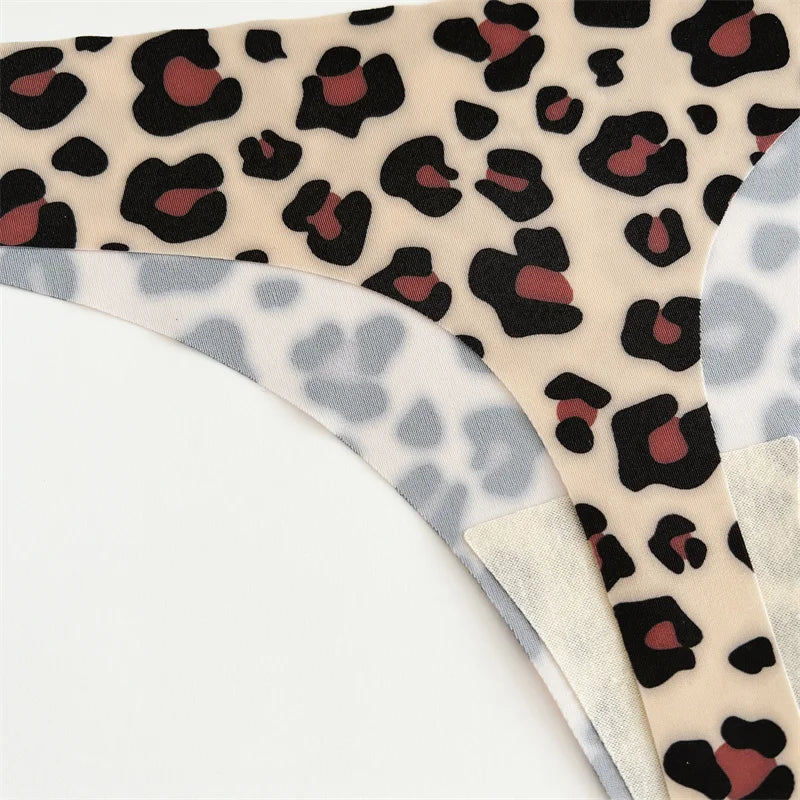 All Of Me Damen-Unterwäsche 2025 - 3er-Set Ice Silk nahtlose Strings Leopard & Schmetterling Print