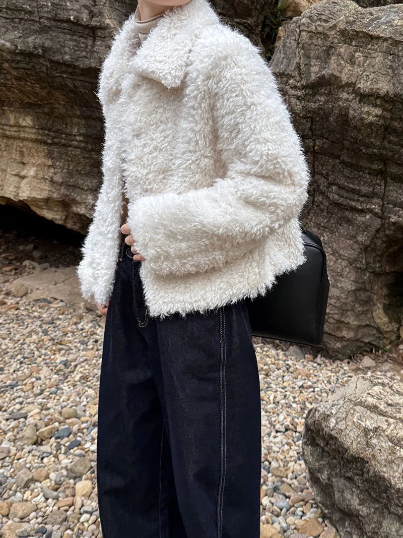 Harajuku Lammwolle Mantel Warm - Dicke, Taschen, L/XL