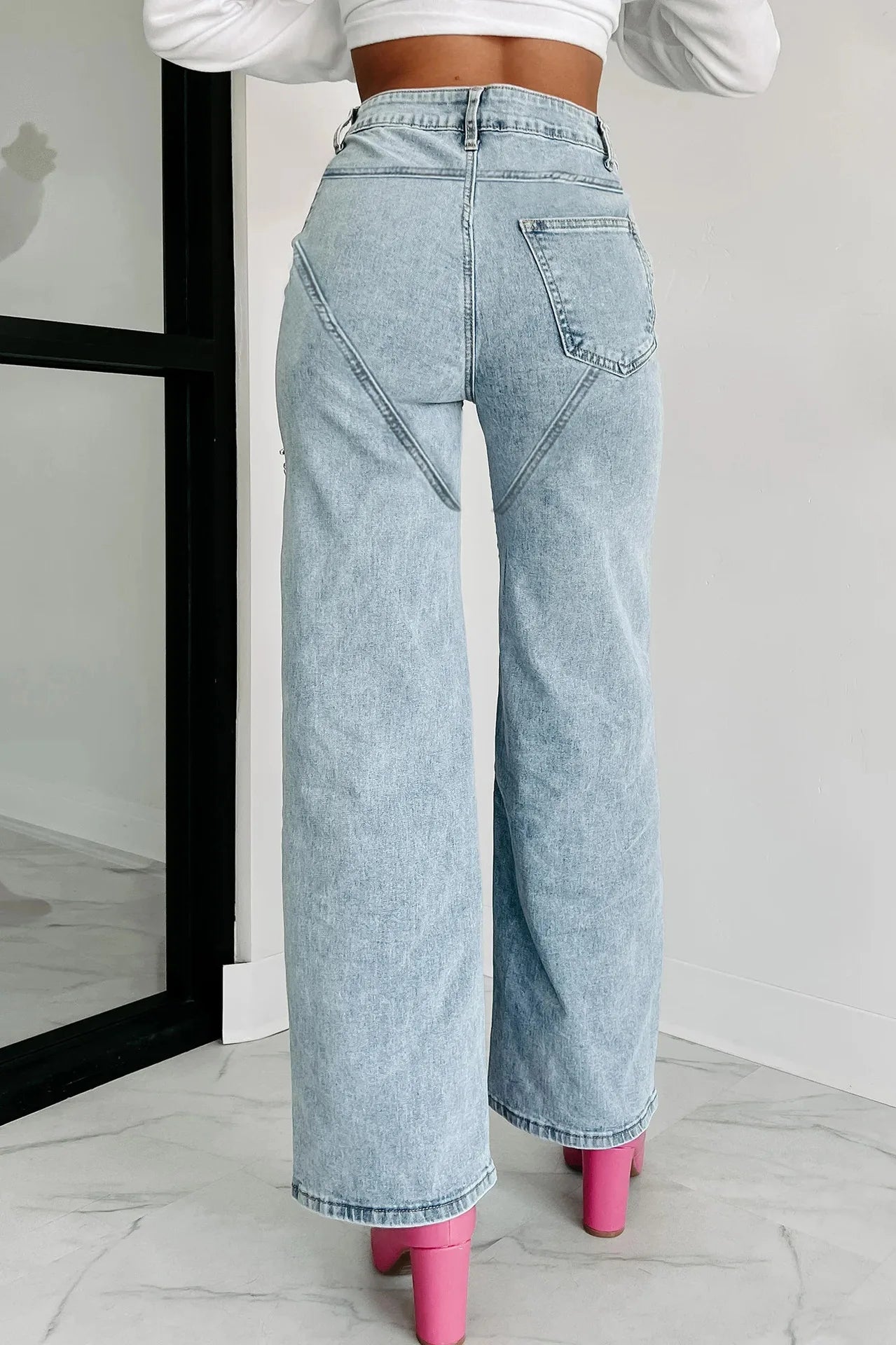 Damen-Jeans 2025: Washed-Chain Ripped-Style - Wide-Leg Casual Collection