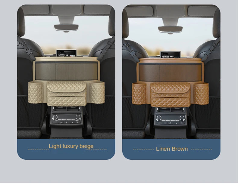 Geantă de depozitare din piele pentru scaunul auto, suport pentru geantă de mână auto de lux între scaune, buzunare pentru pahar de apă, depozitare și ordonare