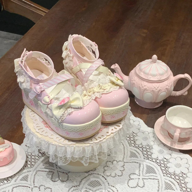Lolita-Schuhe 2025: Thick-Sole Platform Cross-Strap - Princess Party Collection