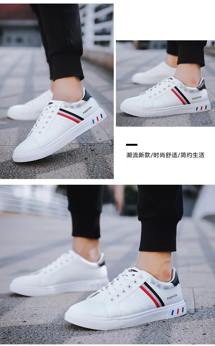 Men Shoes 2024 New White Fashion Sneakers Comfortable Leather Casual Flats for Male Plus Size Youth School Skateboard Sneakers