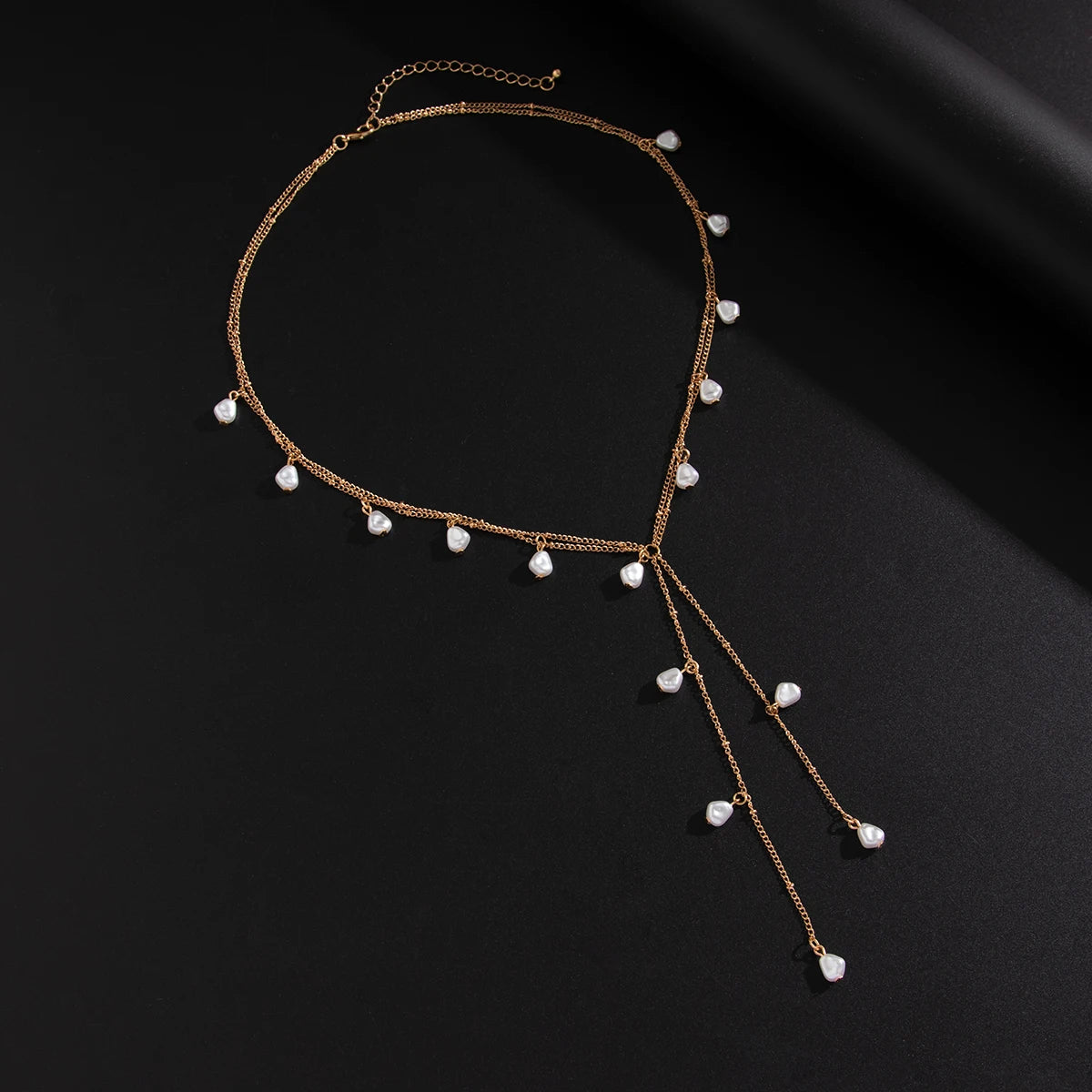 IngeSight.Z Creative Design Irregular Imitation Pearl Copper Tassel Long Chain Pendant Necklace for Men Women New Trend Jewelry