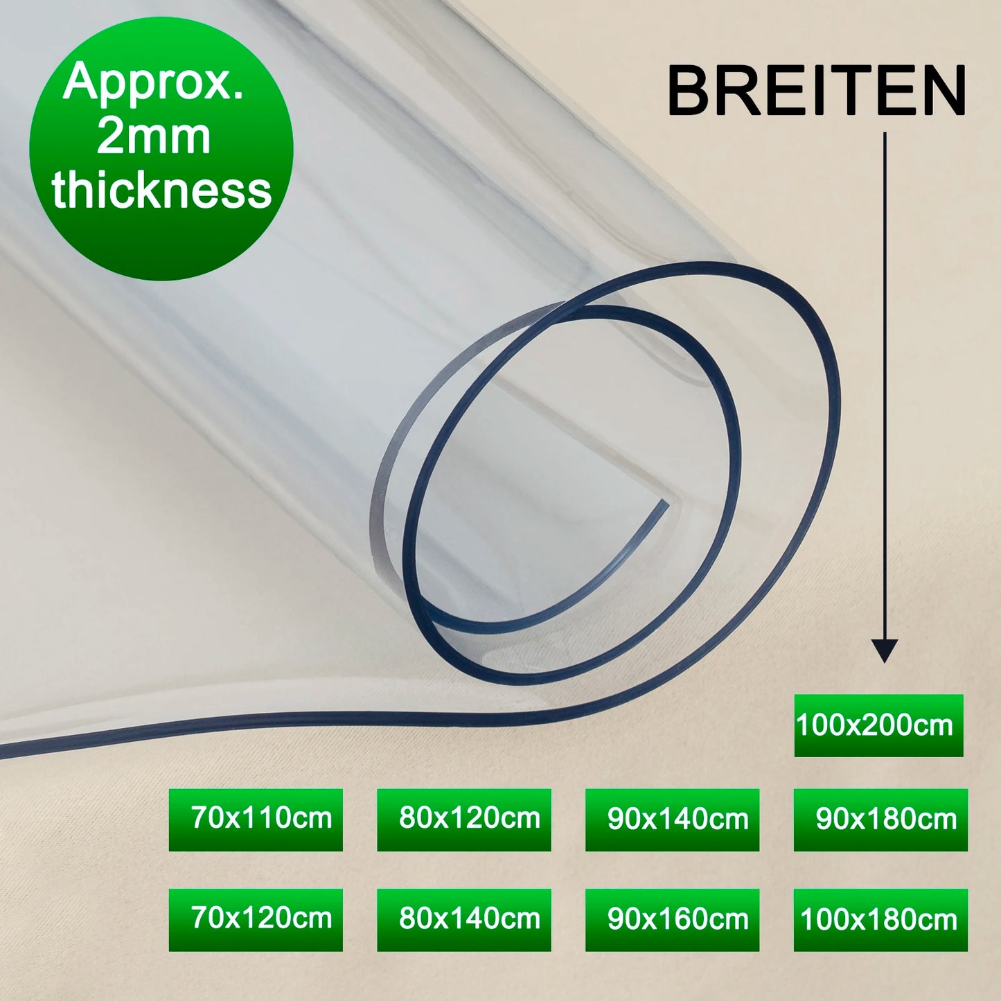 2mm Rechteckiger Tischfilm Kristallklar PVC Transparent
