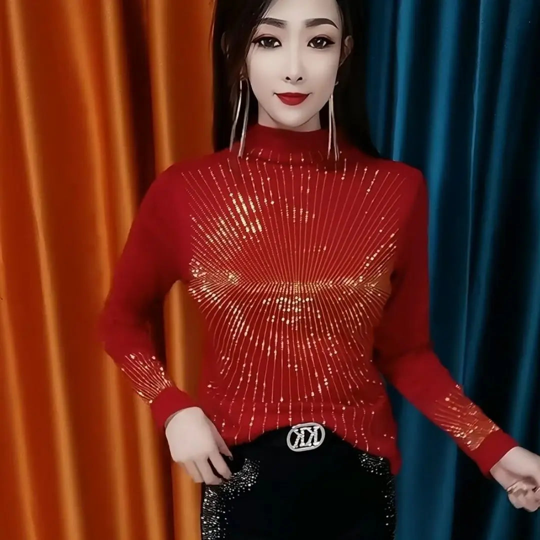 COZOK Pailletten Rollkragenpullover - Größe XL Polyester