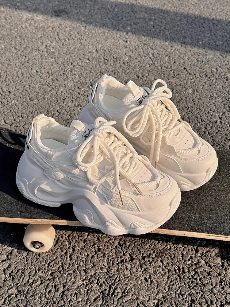 YSHUNIJ Plateau Sneaker Damen - Weiß 3cm Absatz Passt