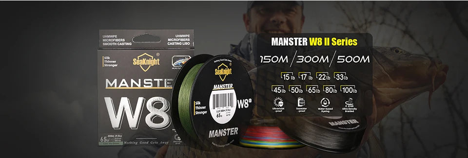 SeaKnight Brand W8 II Series Fishing Line 8 Strands 500m 300m anti-UV anti-saltwater Coating, Multifilament PE Line Braided Wire