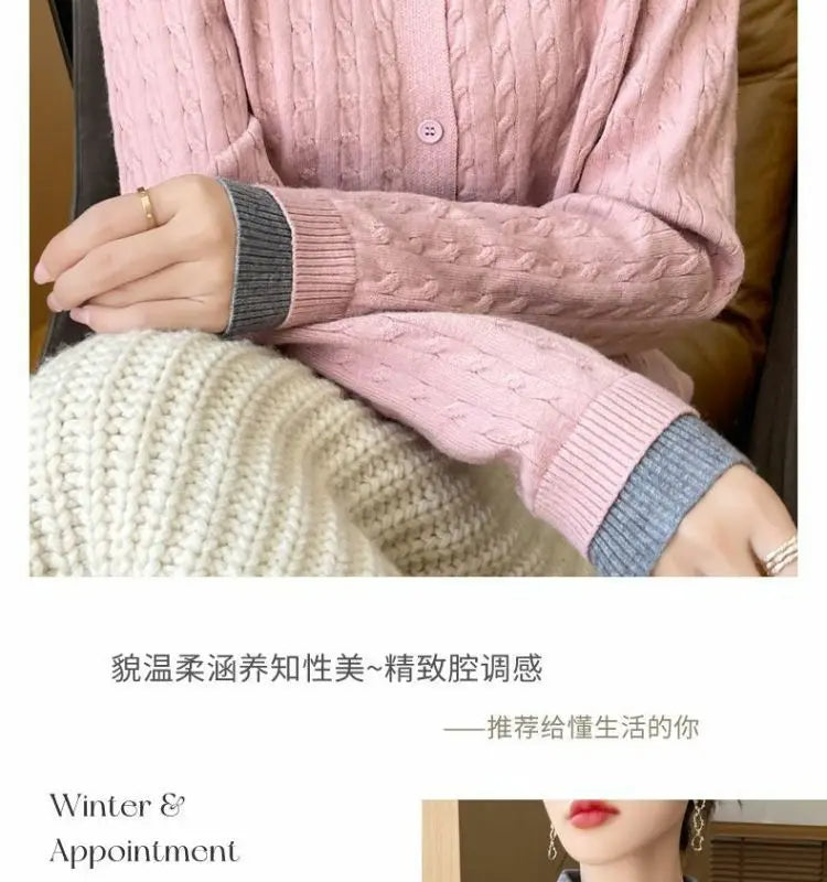 CN Fujian Zweiteiliger Strickcardigan - Größe L Polyester Knopf