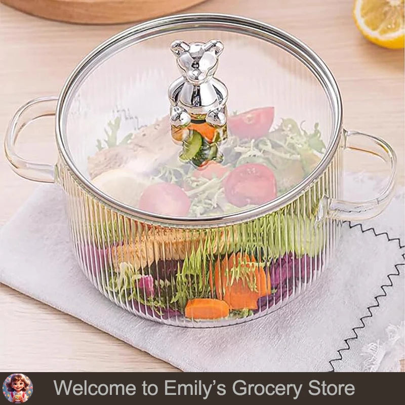 HighBorosilicateGlass Thickened PotHouseholdConvenient Bear Soup Pot with Lid Double Ear Soup Glass Pot Instant Noodles Milk Pot
