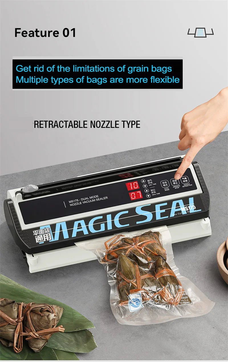 MS175 Vacuum Sealer Machine Wet Vacuum Sealer Packaging Machine Professional Food Plastic Bag Sealer 220V/110V