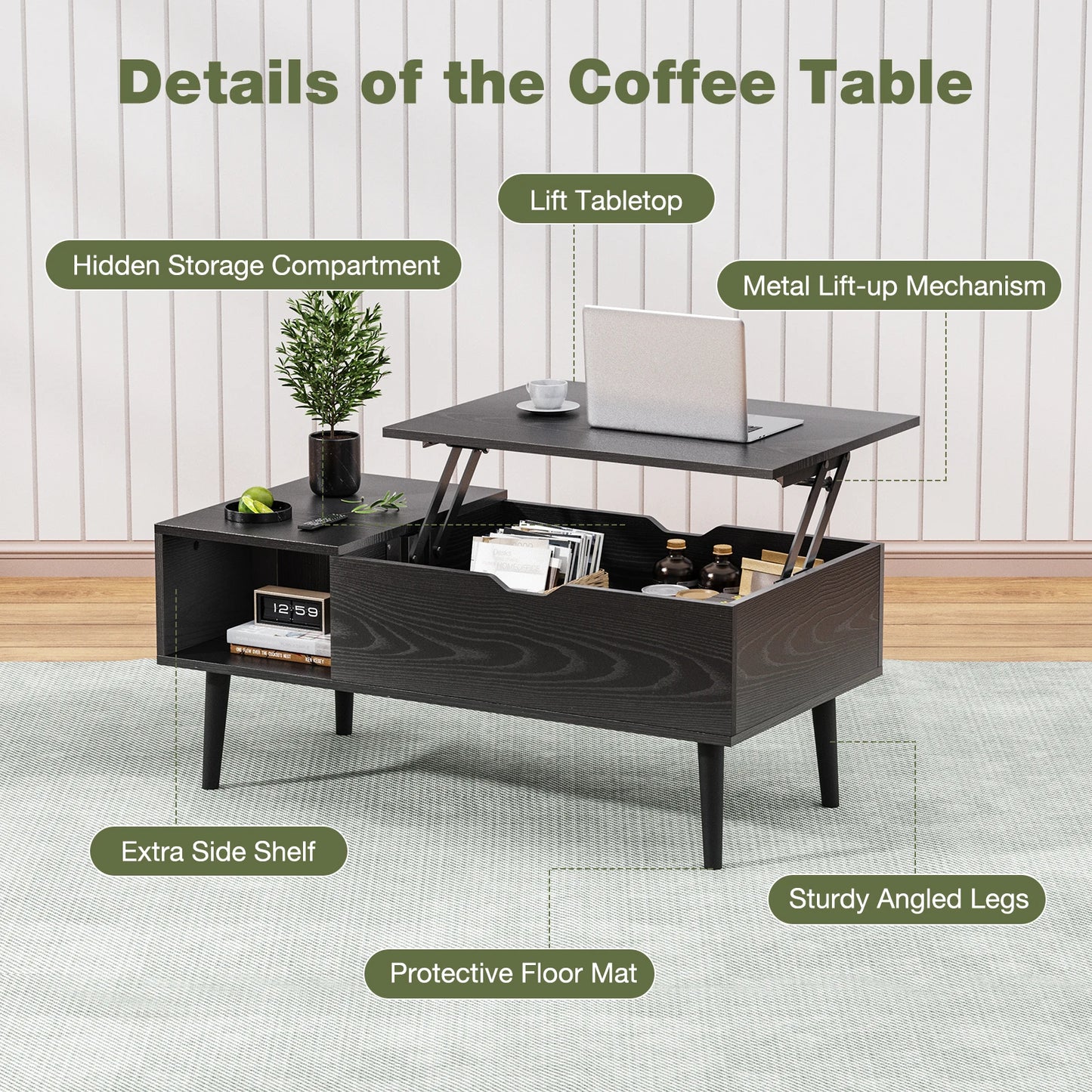 Couchtisch 2025: JHK Lift Top Coffee Tables Living Room - 39.37"x19.7" Desk Tea Wood Dining Adjustable Storage Collection