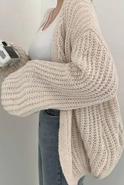 KoreanChic Cardigan V-Neck Lantern Sleeve - Gewicht 220-320 Gramm pro Quadratmeter, Loose Fit, Knopfverschluss