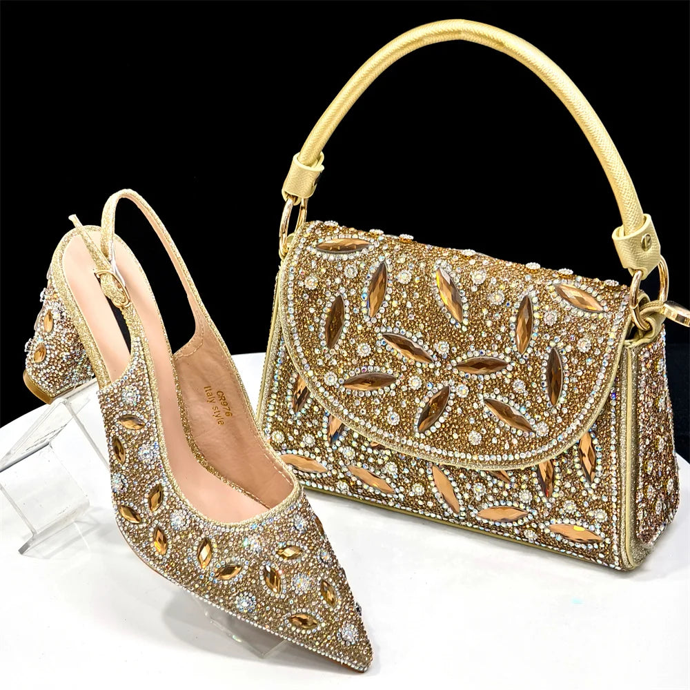 Elegant Italian Style Evening Party Shoe and Bag Set - Comfortable High Heel Women’s Shoes With Chic Hollow Design Handbag