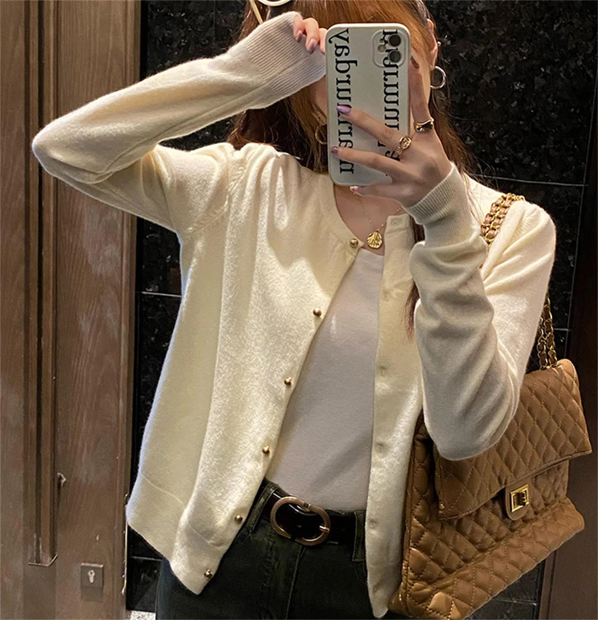 SDFBKCN Cardigan O-Kragen Strick Mit Knopfverschluss - Größe M Bis XL, Material Polyester, Länge Regular