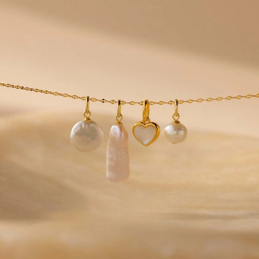 New style DIY necklace accessories, round pearl and long pearl pendants, stainless steel gold-plated color retention