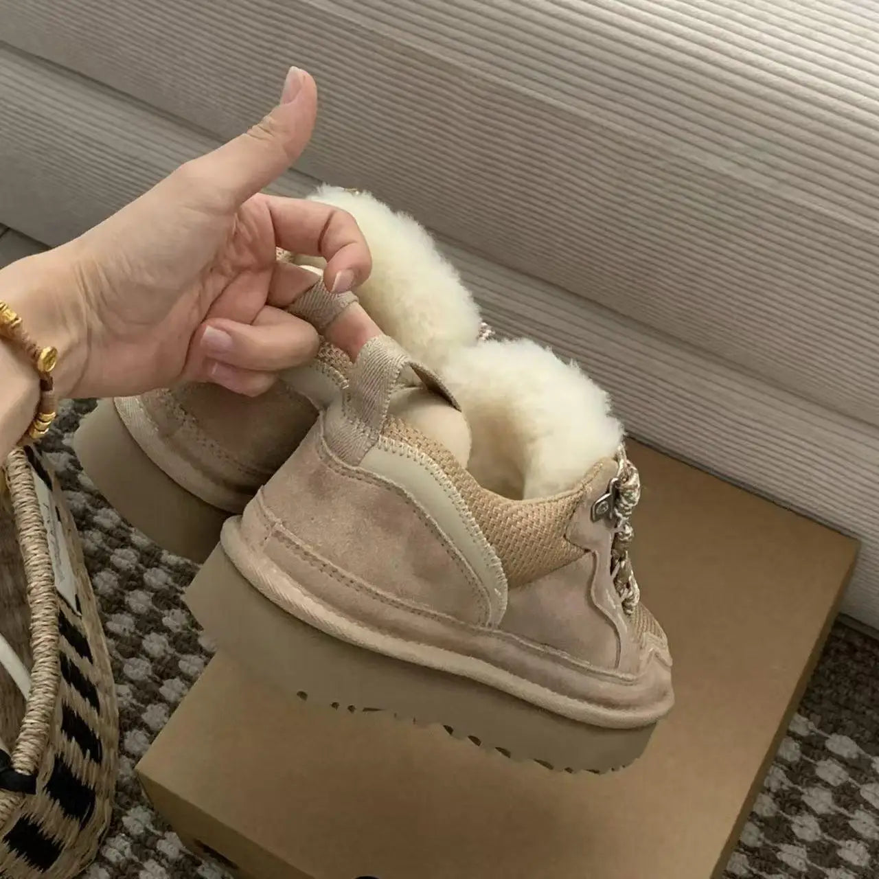 CN Ultrakleine Plattform-Schuhe Damen Winter Warm - EU 36-41, Knöchelhoch 3-5 cm, Lammfell