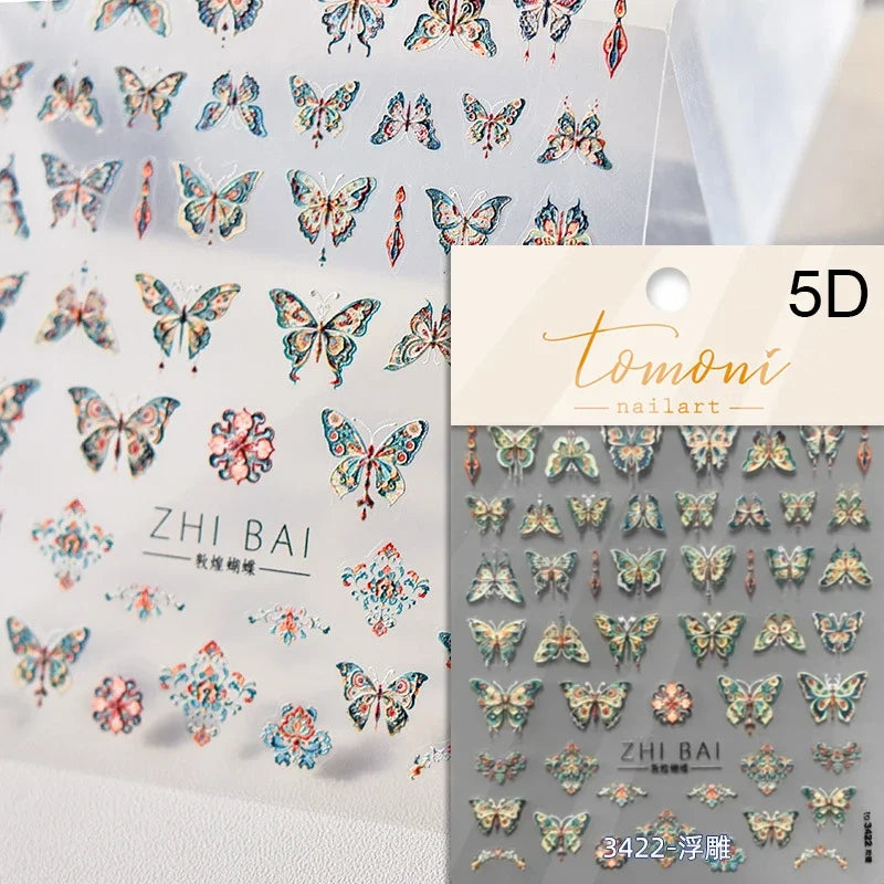 Fantezie strălucitoare Shell lumină fluture stras Bohemia fierbinte 5D moale în relief relief unghii arta autocolant 3D Decal decorare manichiură