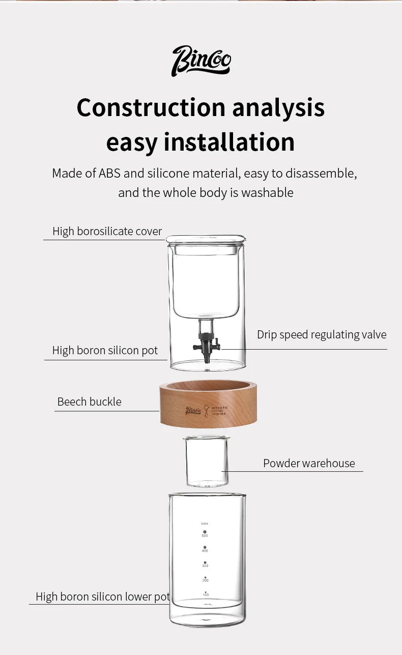 Glass Ice Drip Cold Brew Coffee Pot Portable Ice Cold Drinking Coffee Maker Home Kitchen Use Pour Over Kettle Removable Cleaning