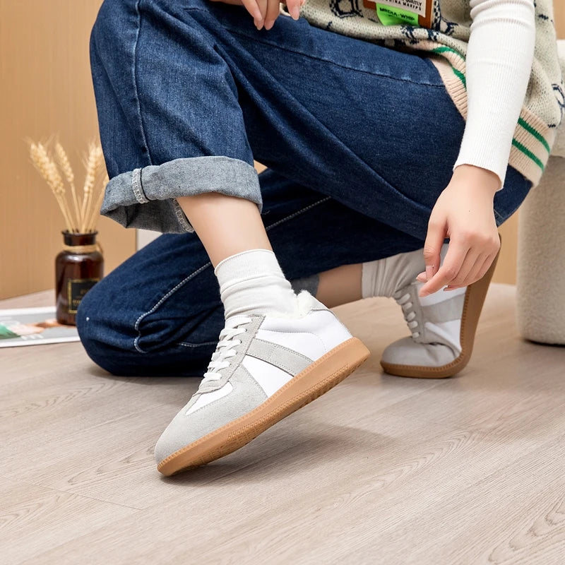 Winter Sneakers Women Genuine Leather Women German Training Shoes Non-slip Sneakers For Women Large Size Velvet Sneakers Female