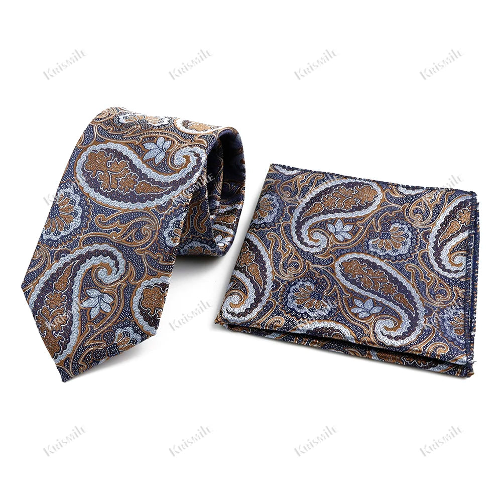 Novelty Paisley Tie Pocket Square Set For Men Skinny Slim 6cm Necktie Fit Business Wedding Party Stage Host Daily Wear Accessory