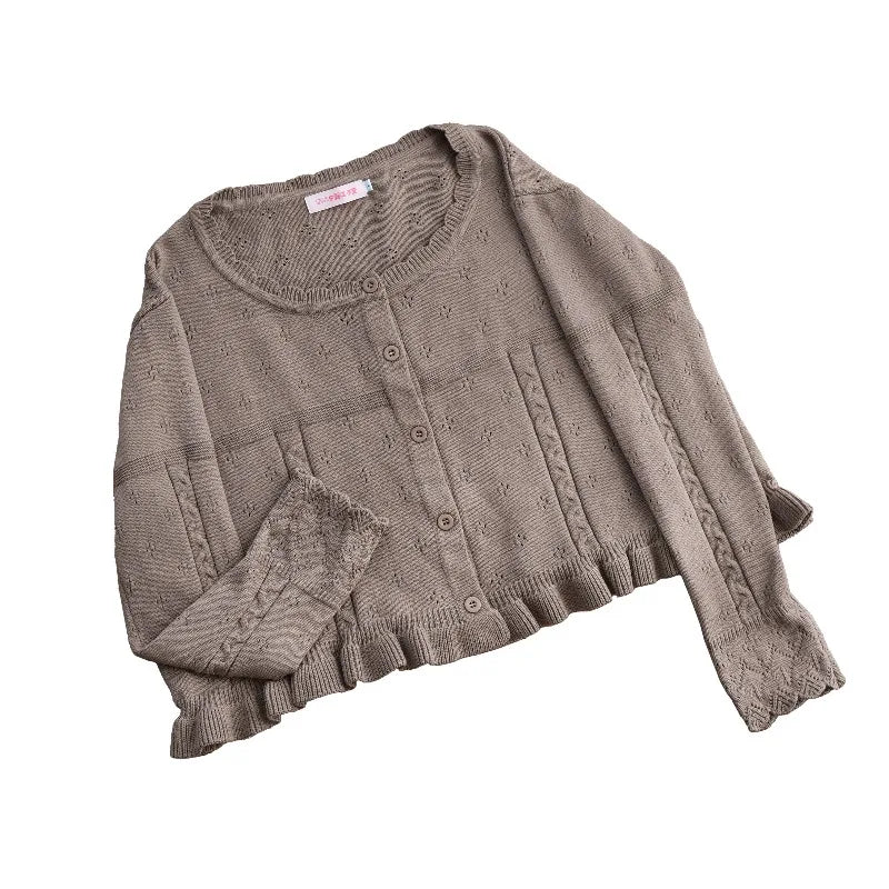 UZSCCN Lolita Cardigan O-Ausschnitt Rüschen - Größe Regular, Strickgewicht Mittel, Regular Fit