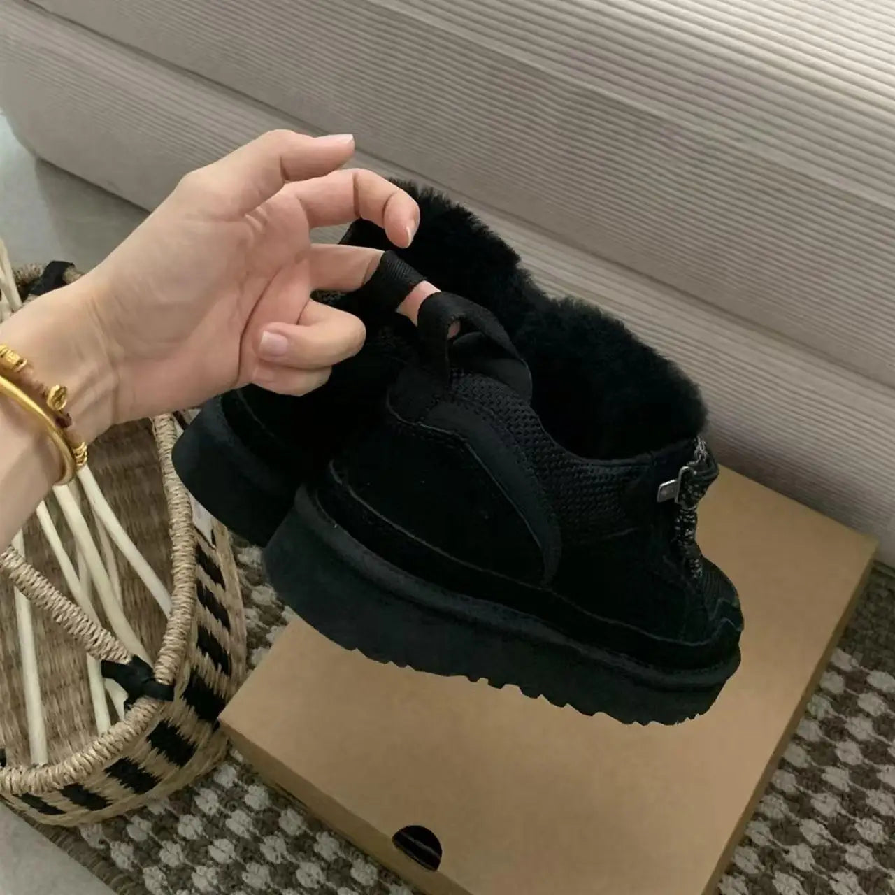 CN Ultrakleine Plattform-Schuhe Damen Winter Warm - EU 36-41, Knöchelhoch 3-5 cm, Lammfell