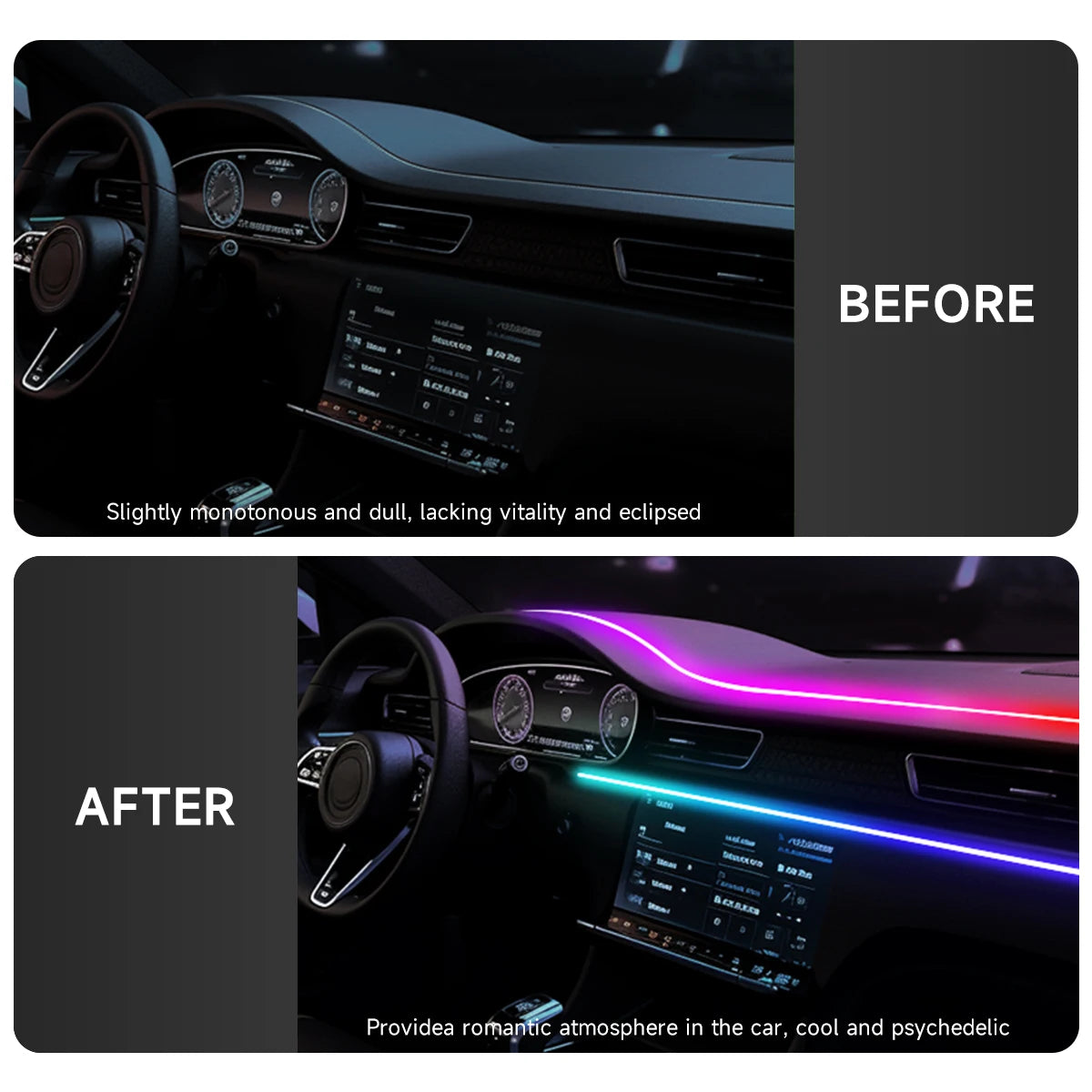 Auto-Ambientelicht 2025: RGB USB Car Interior Ambient Light Rainbow - Acrylic Strip LED Symphony APP Music Control Decorative Dashboard Atmosphere Lamp Collection
