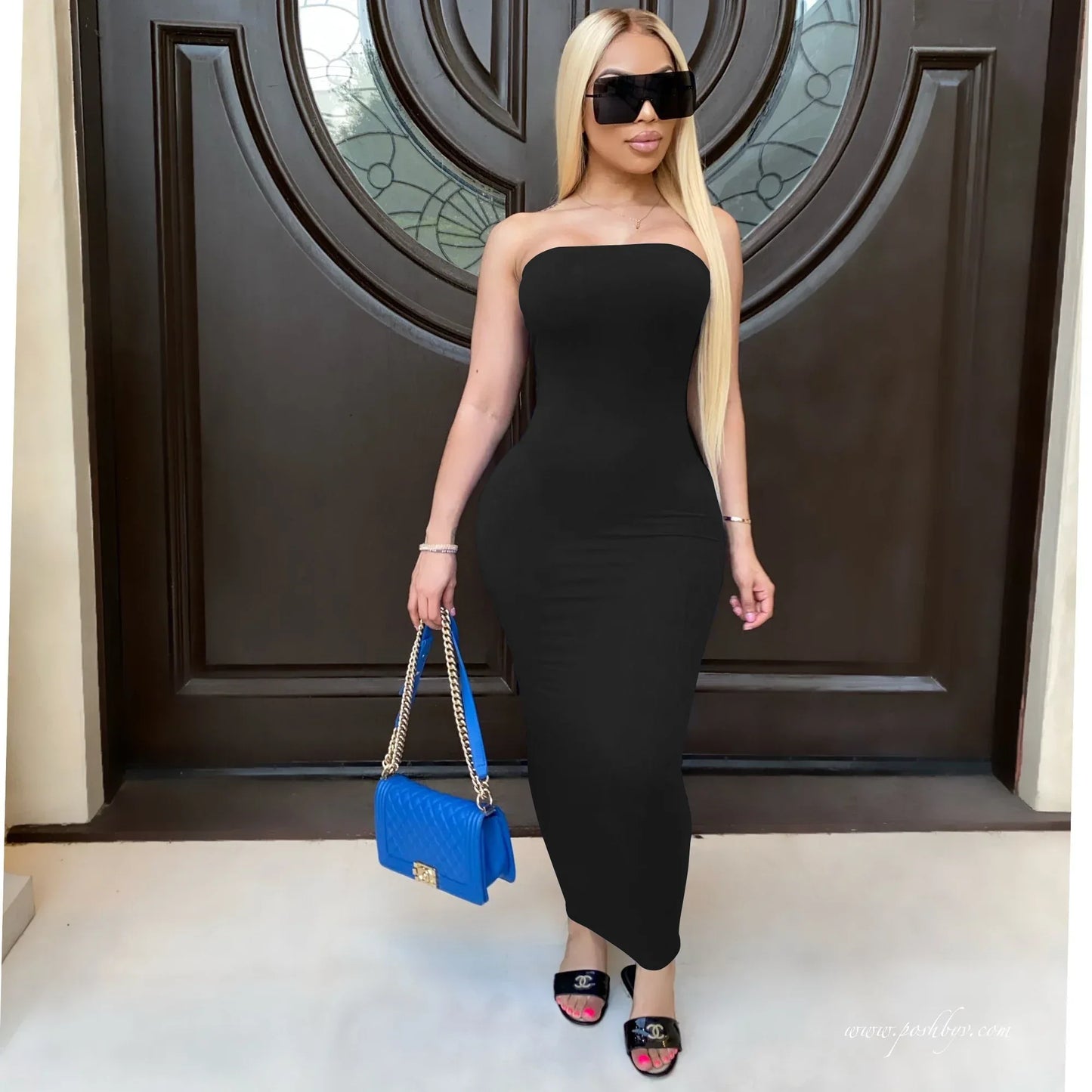 summer women's elegant sleeveless chest wrapped Long Beach Dress - Golden Bridge Store