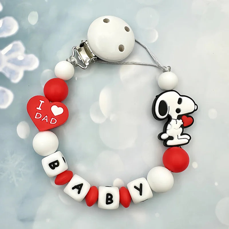 Lanț personalizat pentru suzetă cu nume - cleme din silicon cu litere englezești pentru bebeluși - suport pentru lanț, pandantiv pentru inel de dentiție, cadouri pentru bebeluși