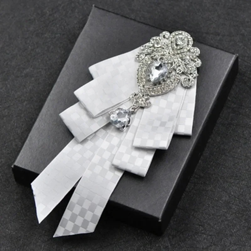 Fashion Handmade Bow Tie Wedding Collar Luxury Rhinestone Bowtie Necktie Brooch Pocket Towel Square Set Gift for Men Accessories