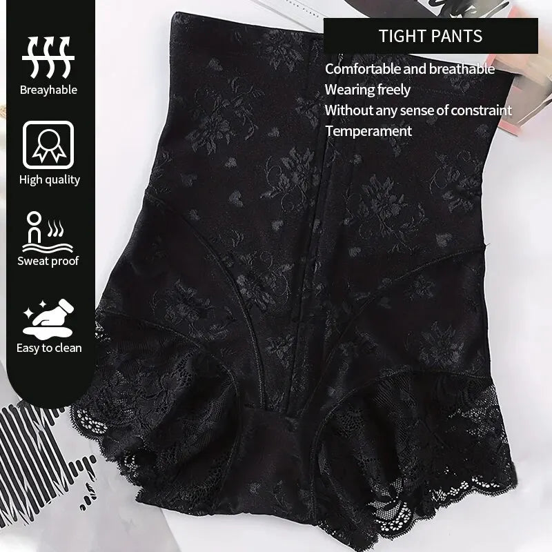 New Women's Lace and Lace Decoration High Waist Abdominal and Hip Lifting Front Button Zipper Women's High Waist Shaped Shorts
