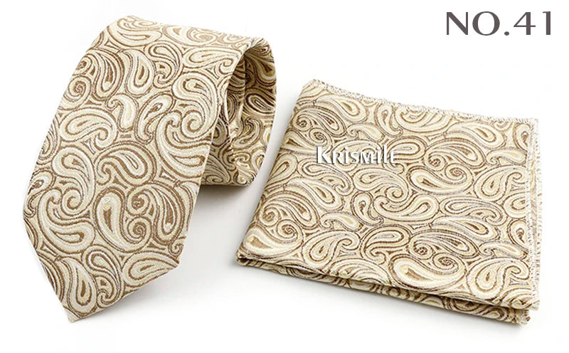 Novelty Paisley Tie Pocket Square Set For Men Skinny Slim 6cm Necktie Fit Business Wedding Party Stage Host Daily Wear Accessory