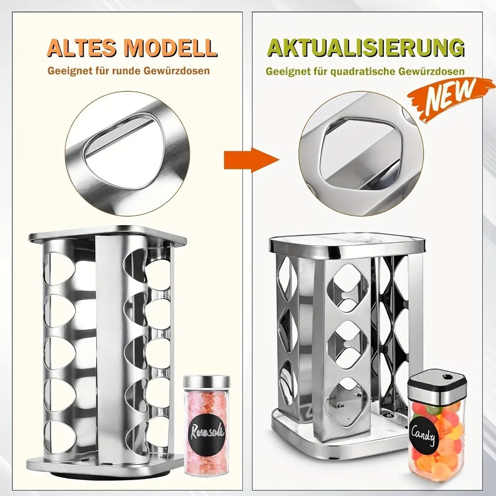 Stainless Steel Spice Rack Rotating Seasoning Set Vertical Spice Sorting Rack Square Condiment Organizer Salt Sugar Containers