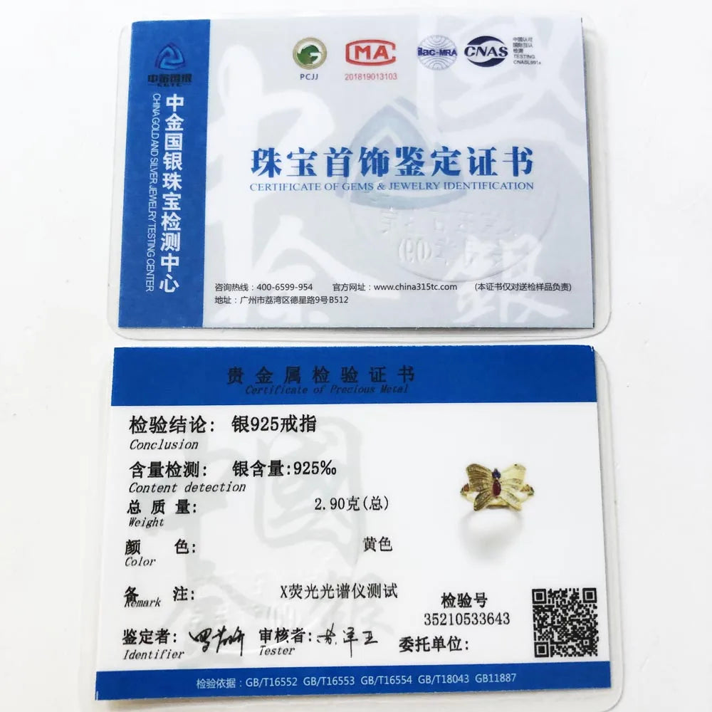 Delicate Ring Butterfly Gold Europe Style Fine Jewerly For Women Lucky Gift In 925 Sterling Silver