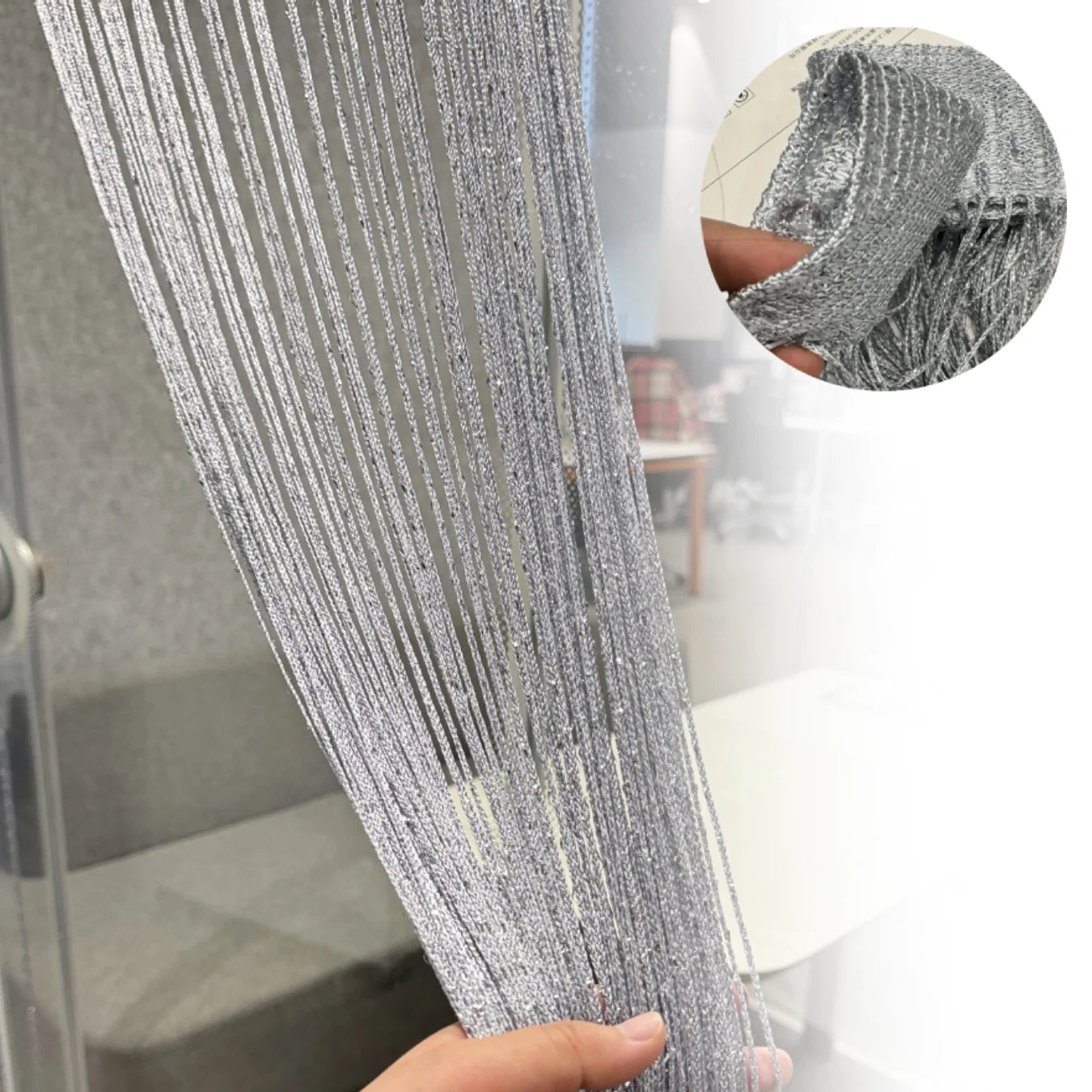 Fadenvorhang 2025: Silver-Ribbon Shiny-Tassel - Window Decoration Collection
