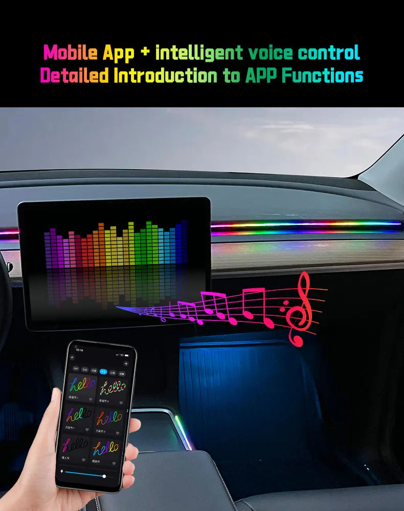 Auto-Ambientelicht 2025: RGB USB Car Interior Ambient Light Rainbow - Acrylic Strip LED Symphony APP Music Control Decorative Dashboard Atmosphere Lamp Collection