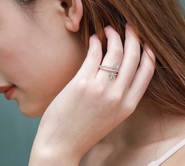 Zshansglcz Doppel Schmetterling Ring - 925 Silber Zirkon