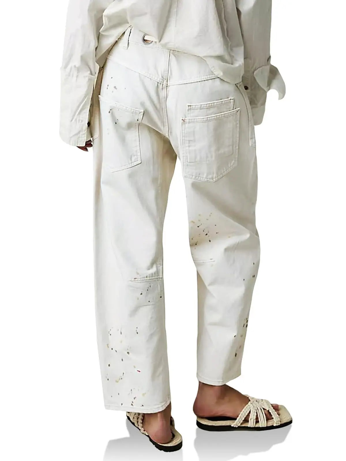 Jeans Women Denim Pants Straight Trousers Drawstring Long Pant Casual Loose Y2k Streetwear Button Pocket Splice Mom Jeans 2025